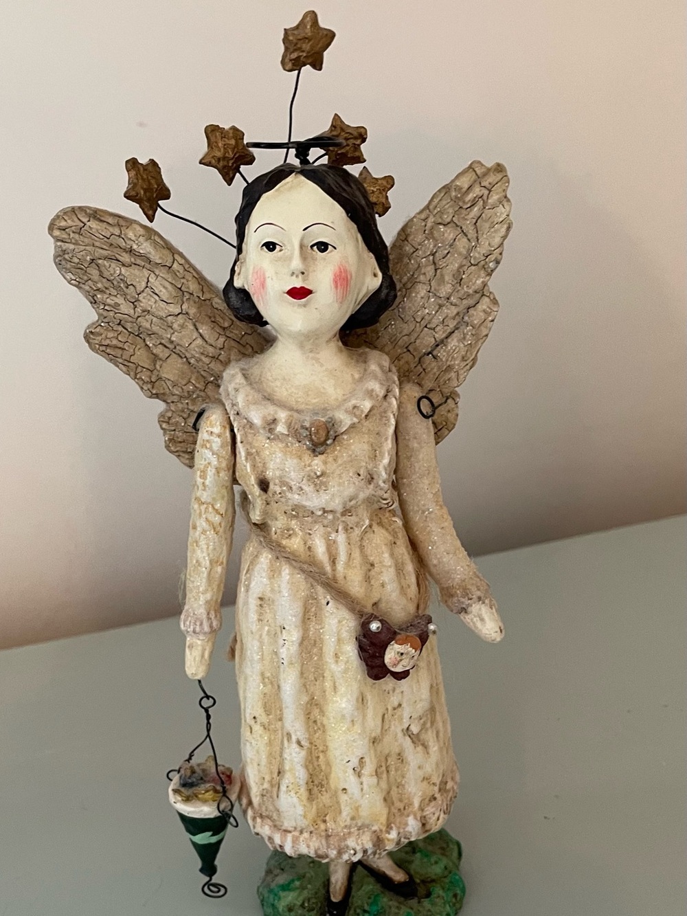 Angel Figurine in Cream and Brown with Star Crown